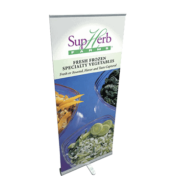 34 inch 3000R banner stand for branded environments and corporate interiors