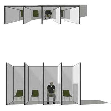 Modular booths for waiting rooms, COVID19 health hygiene strategy
